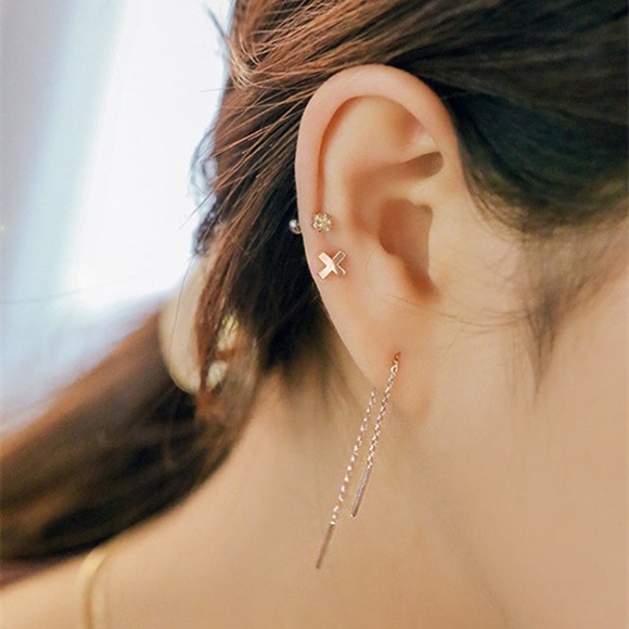 Earrings Threader Cable Chain Silver - Picture 3 of 3